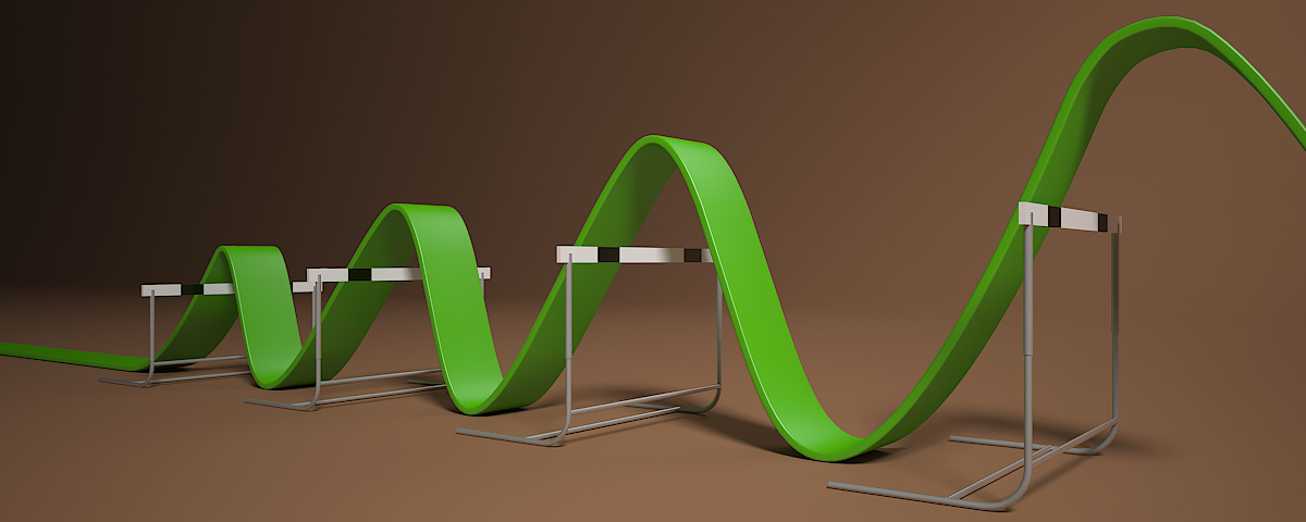 Background Illustration - 3D visualisation showing a line jumping over a series of hurdles of increasing height