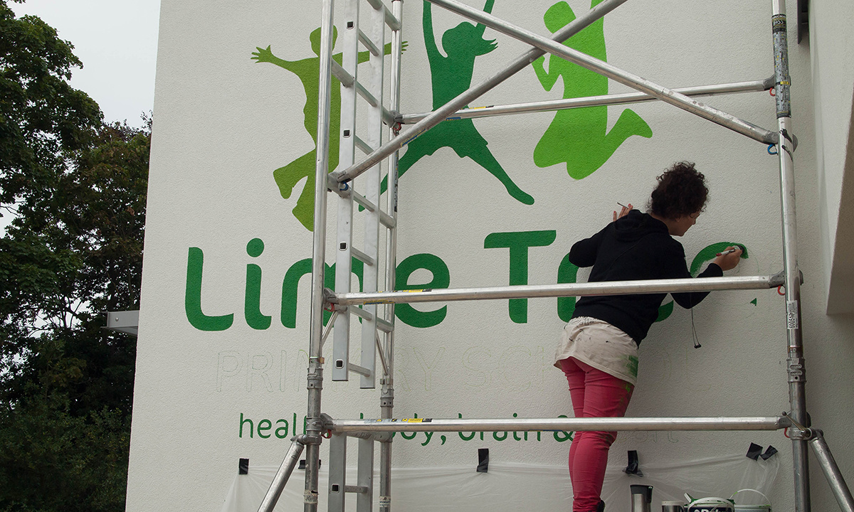 Lime Tree School Signage - Wall mural during works