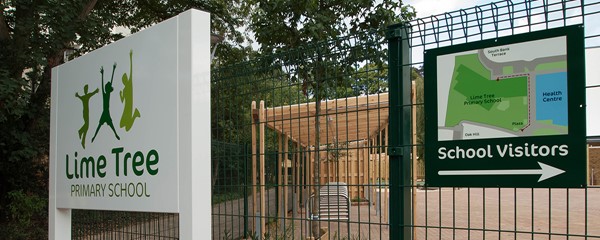 Lime Tree School Signage - Entrance gate sign at completion of works