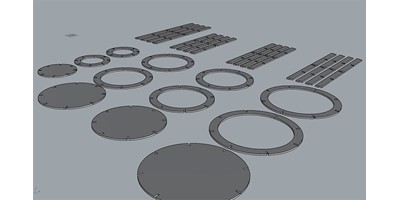 Round Pedestal Manufacture - Component parts for all four sizes shown un-assembled