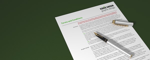 Terms and Conditions - 3D visualisation of a printout the first page of my standard terms and conditions, rendered in 3DS Max and Vray