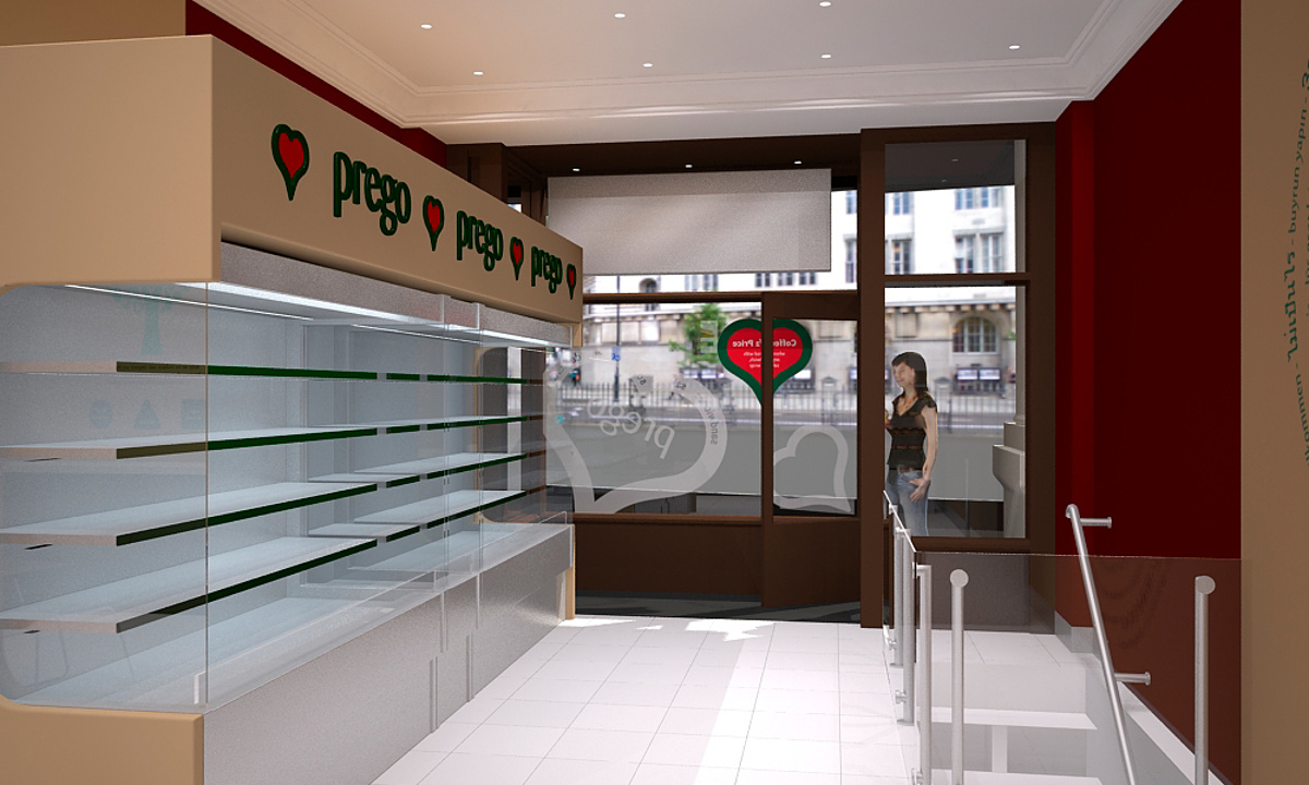 Prego - Cicilian Avenue Store - Internal render showing chiller cabinets and front window