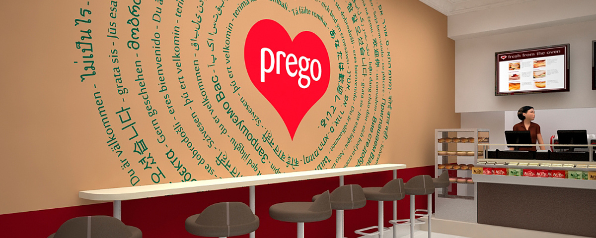 Prego - Cannon Street Store - Render showing counter and feature wall