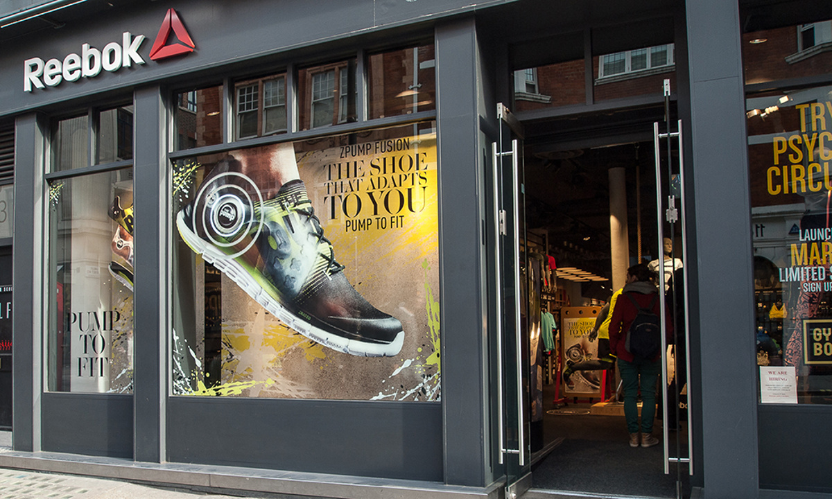 Reebok Pump Window Display - Window display at Covent Garden branch showing illuminated rings