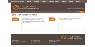 ACO Website - Screenshot of search engine optimisation settings, available for each separate page on the site
