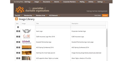 ACO Website - Screenshot showing searchable catalogue of images held in the site's database together with alternative text and descriptions used when delivering page content