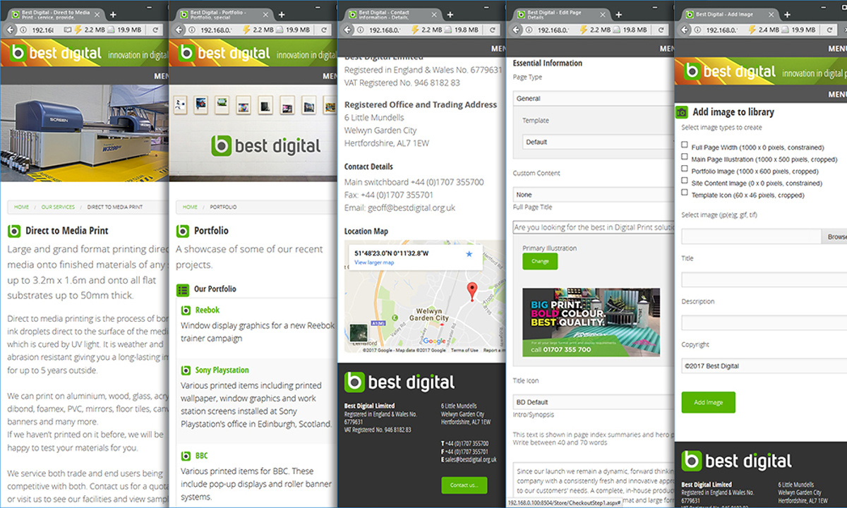 Best Digital - A series of screenshots at mobile phone sizes. Images are reformatted automatically by internal code and style sheets to display perfectly on smaller screens.
