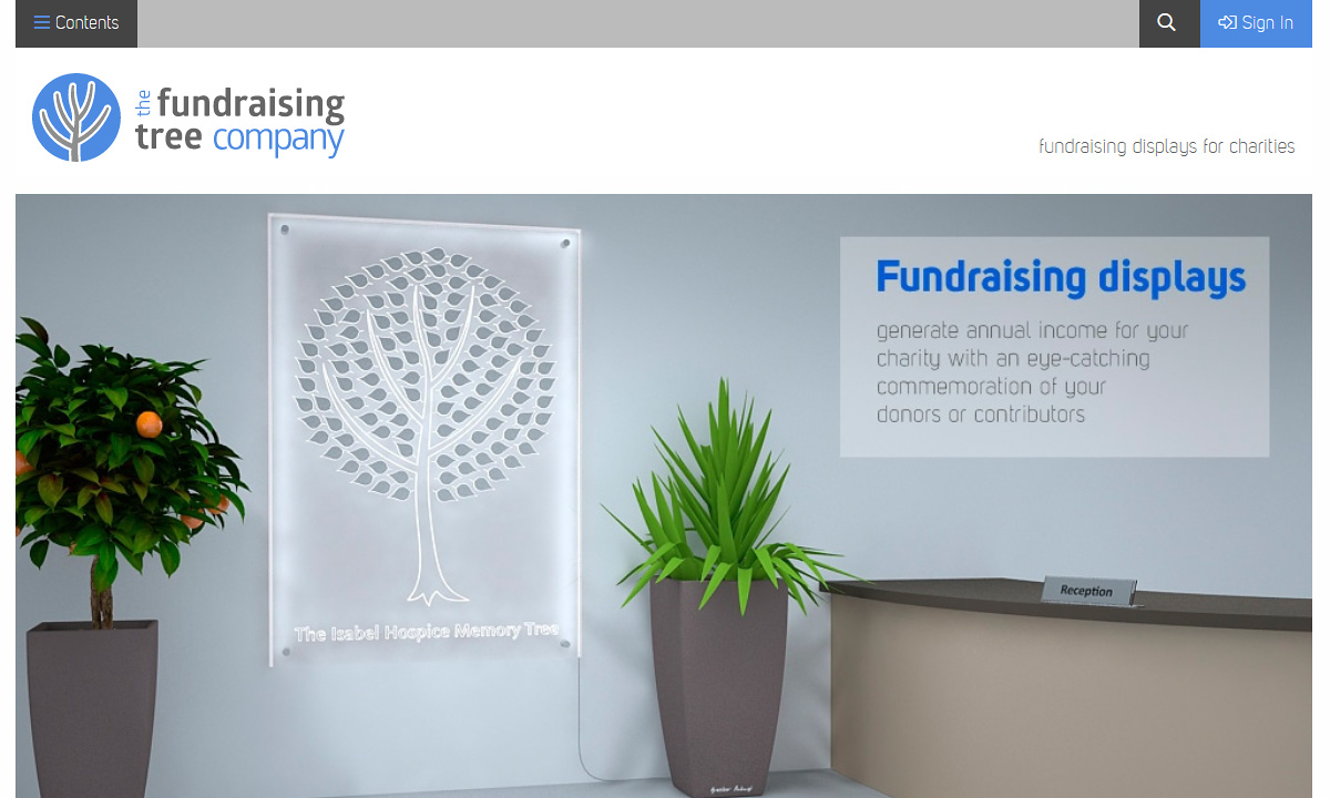 Fundraising Tree - Screenshot of the home page showing branding design and the overall theme of the site