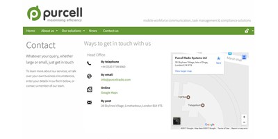 Purcell Radio - Screenshot showing the design of the contact page.