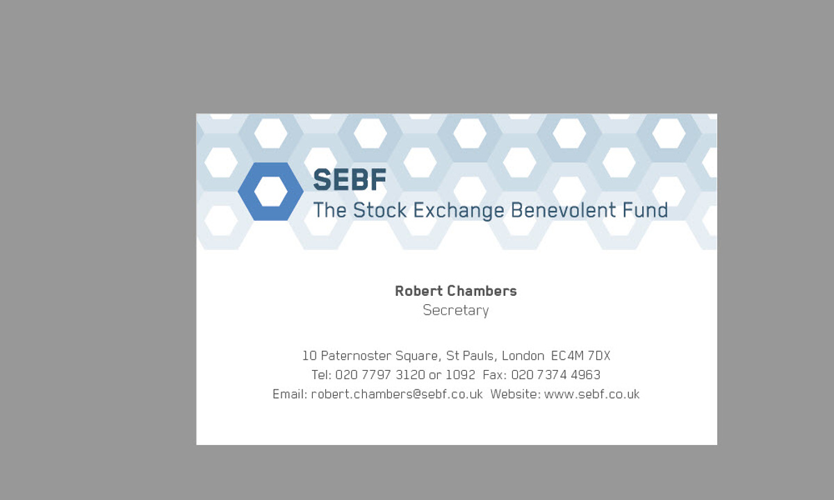 Stock Exchange Benevolent Fund - Design of printed business card
