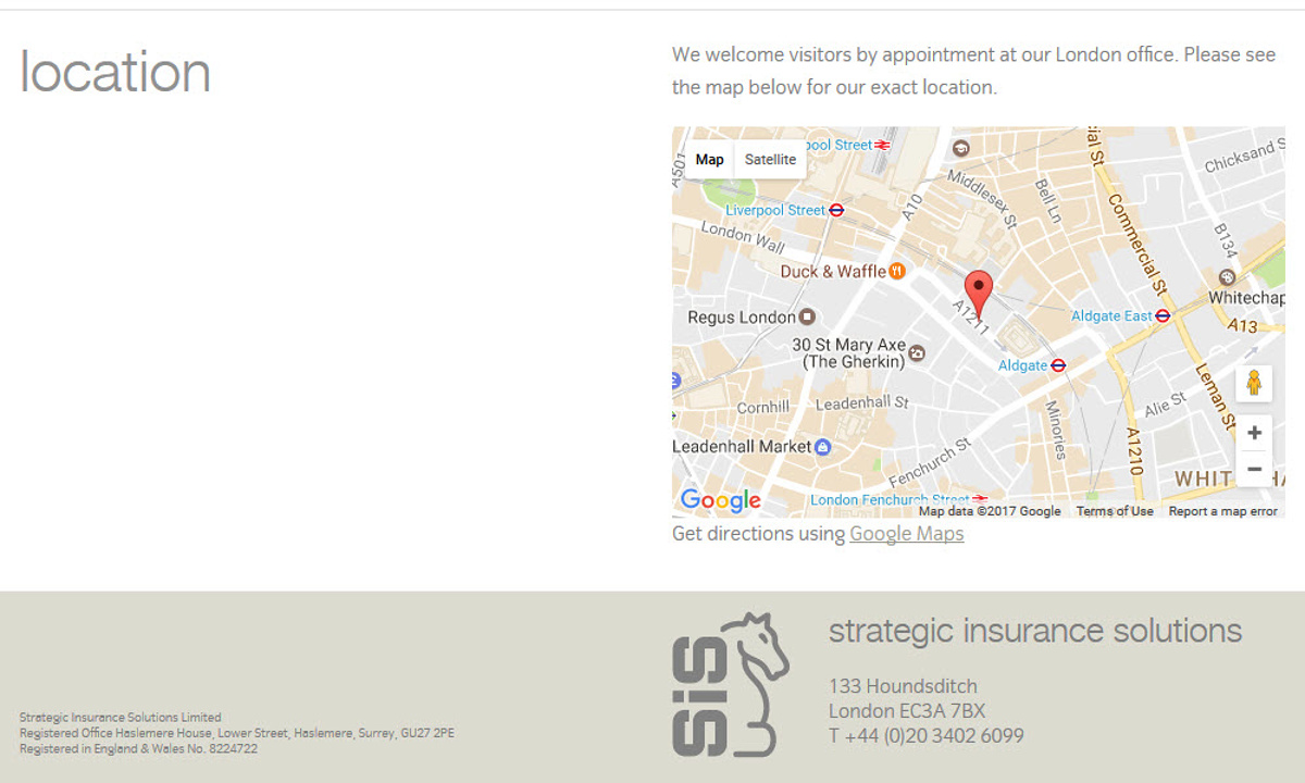 Strategic Insurance Solutions - Screenshot showing page design and site footer