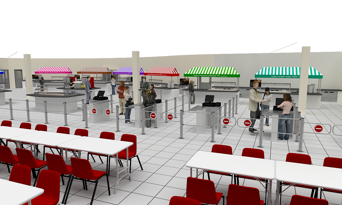London 2012 Olympic Press Centre - View of the checkout area for the main servery on the first floor
