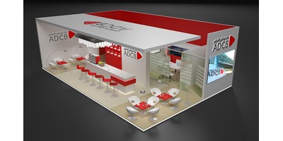 ADCB Exhibition Stand - Rendered perspective of the stand design as seen from first floor