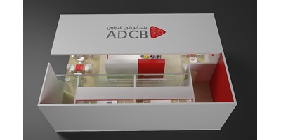 ADCB Exhibition Stand - Overhead rendered perspective of the stand roof and meeting rooms layout
