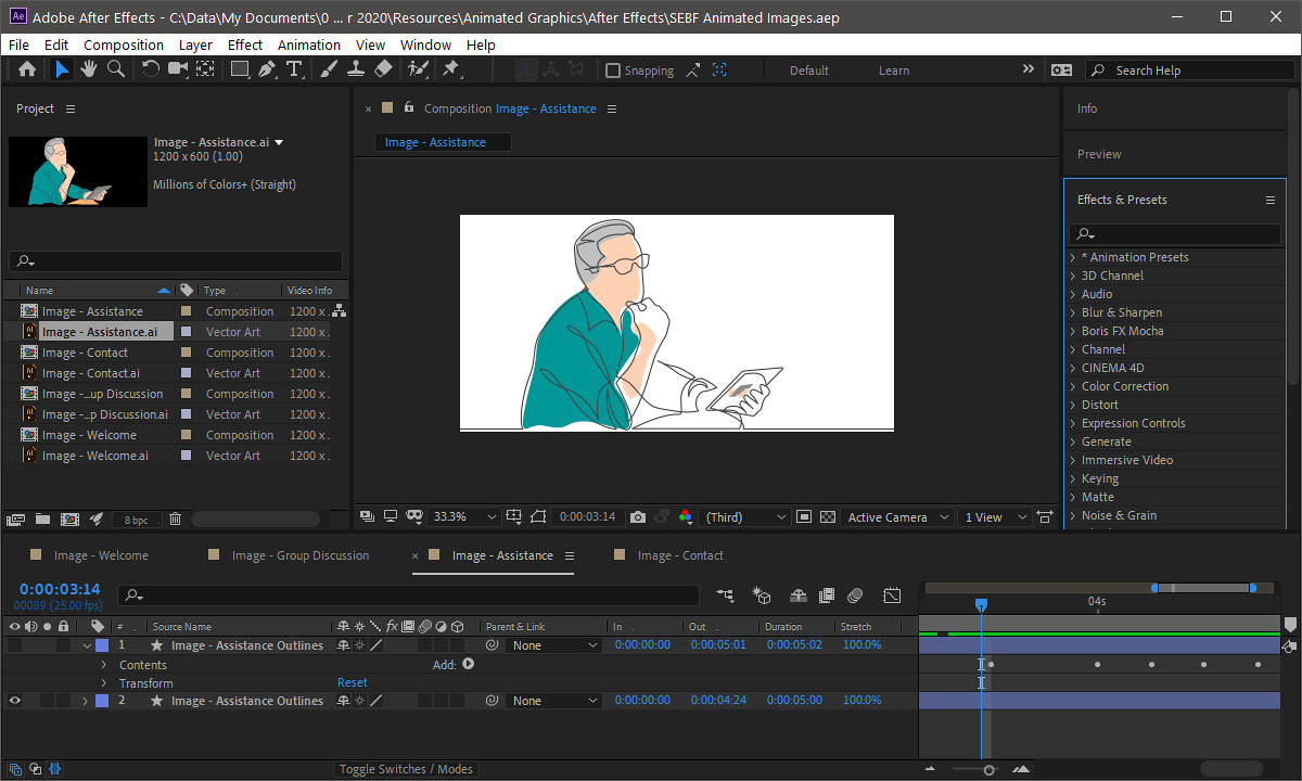SEBF Website Redesign - Composing the illustration animation effects in Adobe After Effects