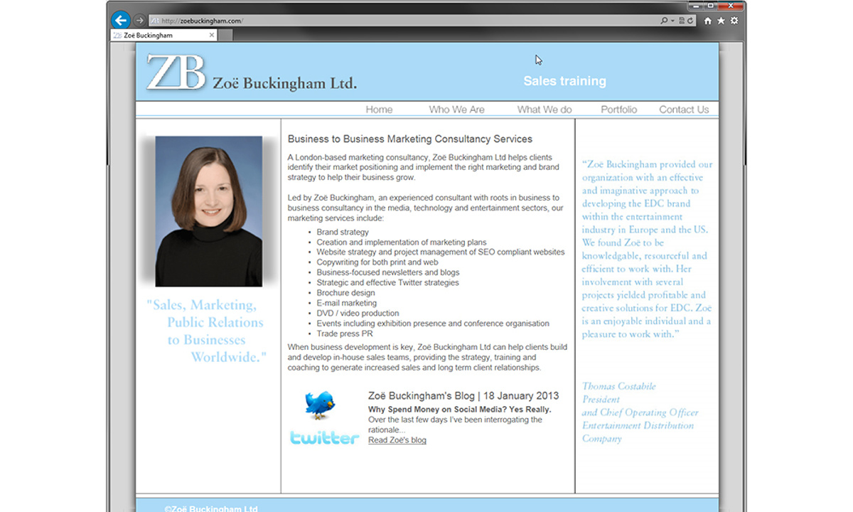 Zoe Buckingham Website - Zoe's existing website