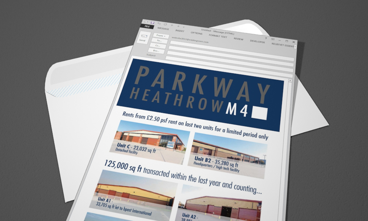 Parkway Heathrow Email - Rendered visualisation of the finished e-mail in Outlook client