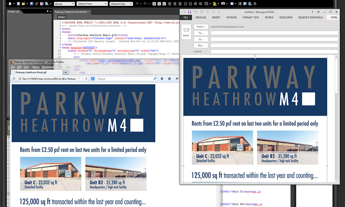 Parkway Heathrow Email - Hand coded email prepared for web browser and Outlook mail client
