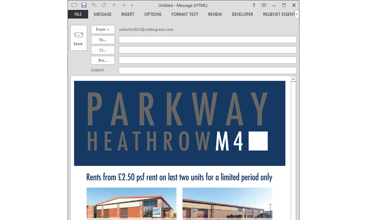 Parkway Heathrow Email - Email as shown in Microsoft Outlook